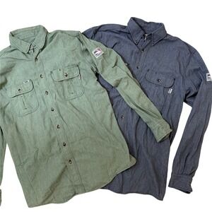 Lot of 2 Tyndale FRMC Flame Resistant Work Shirts Mens L Tall Green Blue CAT2